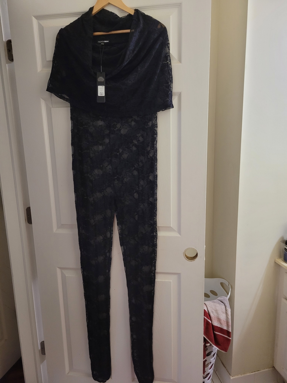 Black Lace Jumpsuit with Cowl Neck
